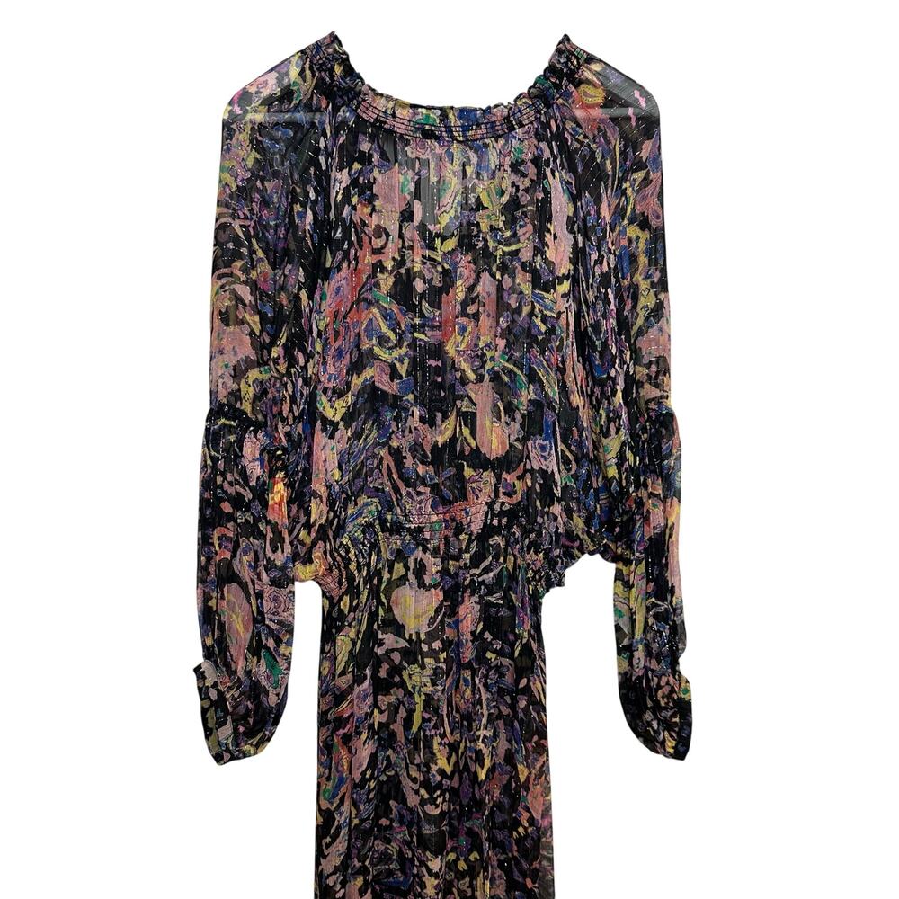 IRO Paris Ramona Dress Ruffle Trimmed Metallic Printed Chiffon Midi 40 - Picture 5 of 11